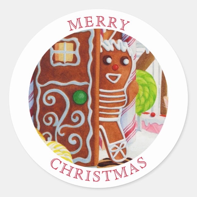 GINGERBREAD MAN Large Round Envelope Seals  (Front)