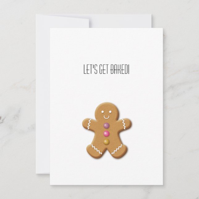 Gingerbread Man Let's Get Baked Funny Note Card (Front)