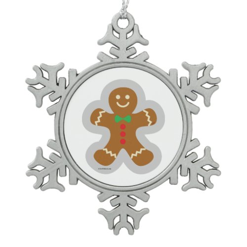 Gingerbread Man Making The Angel In The Snow Snowflake Pewter Christmas Ornament