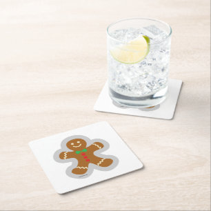 Gingerbread Man Making The Angel In The Snow Square Paper Coaster