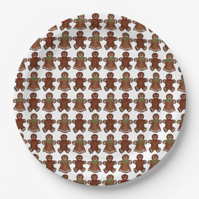 Gingerbread Man Men Lady Christmas Cookie Holiday  Paper Plates (Front)