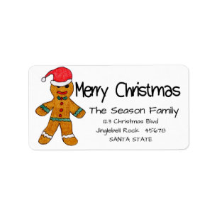 Gingerbread man Merry Christmas address label
