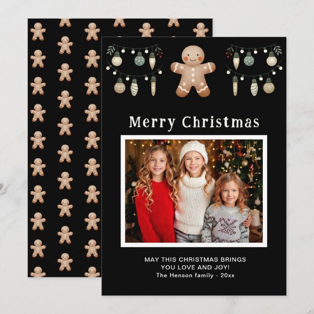Gingerbread Man Merry Christmas Family Photo   Holiday Card (Front/Back)