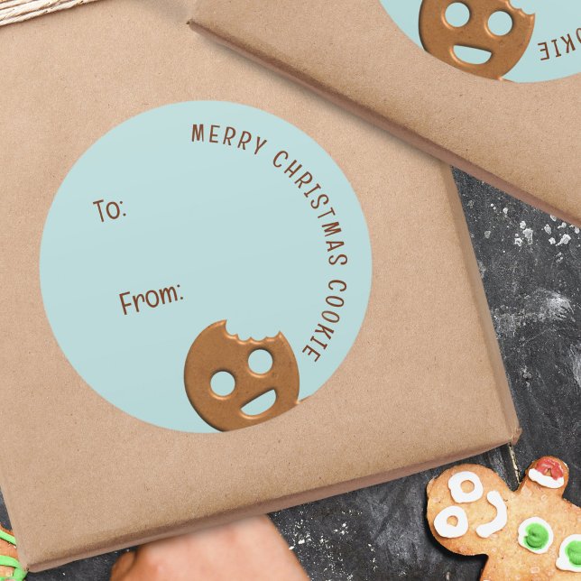 Gingerbread Man Merry Christmas Gift Label Sticker (A happy gingerbread man ready to stick to your holiday gifts. Merry Christmas Cookie!)