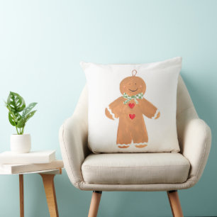 Gingerbread man Merry Christmas Nostalgic Festive Throw Pillow