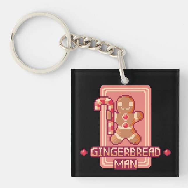 Gingerbread man, Merry Christmas, Pixel Art Keychain (Front)
