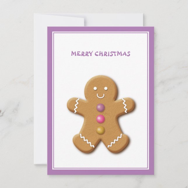 Gingerbread Man Merry Christmas Purple Note Card (Front)