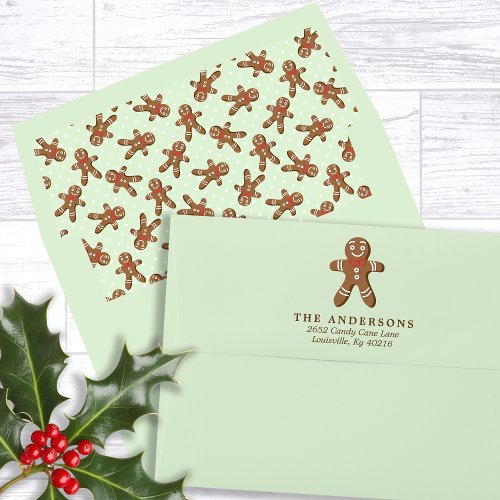 Gingerbread Man Mint Return Address Christmas Envelope