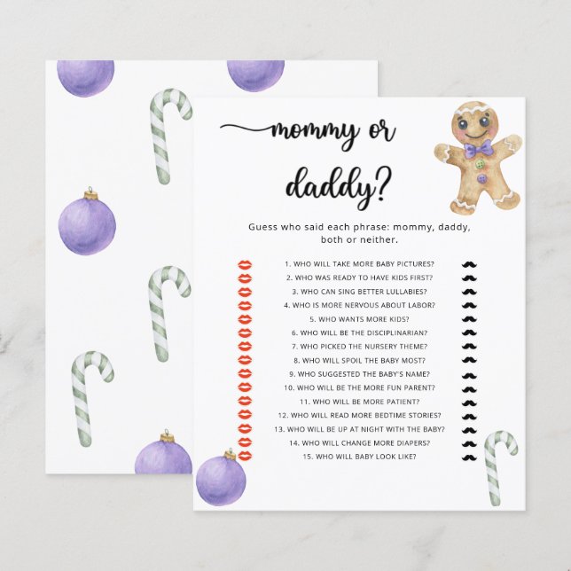 Gingerbread man - mommy or daddy baby shower game (Front/Back)