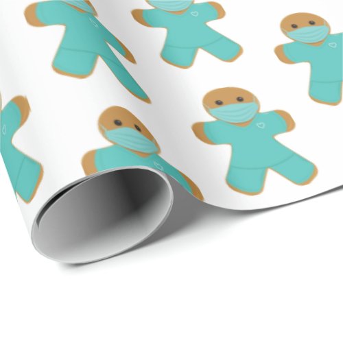 Gingerbread Man Nurse Doctor Scrubs Wrapping Paper