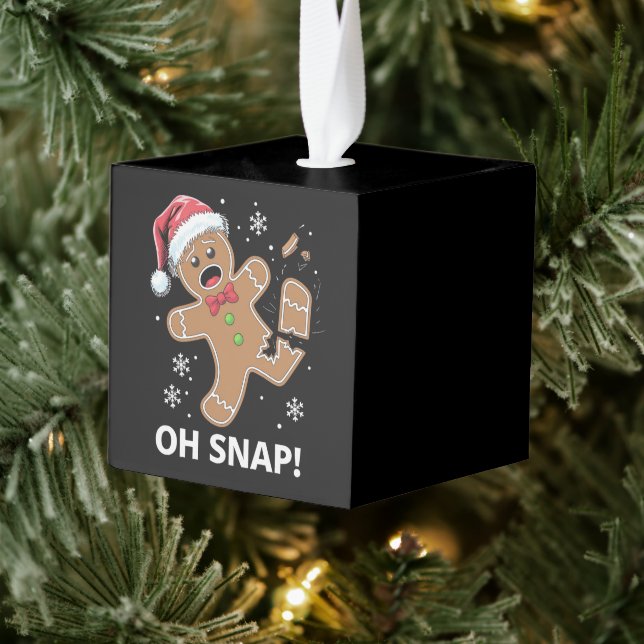 Gingerbread Man Oh Snap Christmas Funny Cookie  Cube Ornament (Tree)