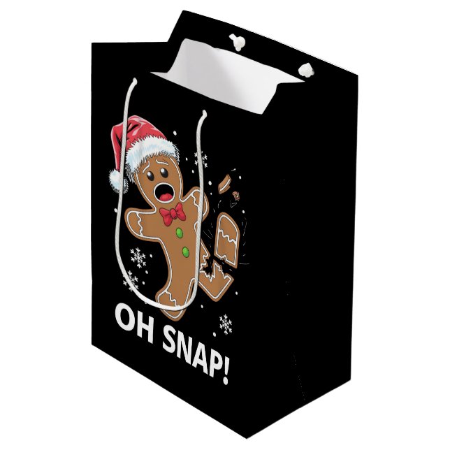 Gingerbread Man Oh Snap Christmas Funny Cookie  Medium Gift Bag (Front Angled)