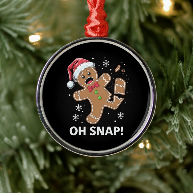 Gingerbread Man Oh Snap Christmas Funny Cookie  Metal Ornament (Tree)
