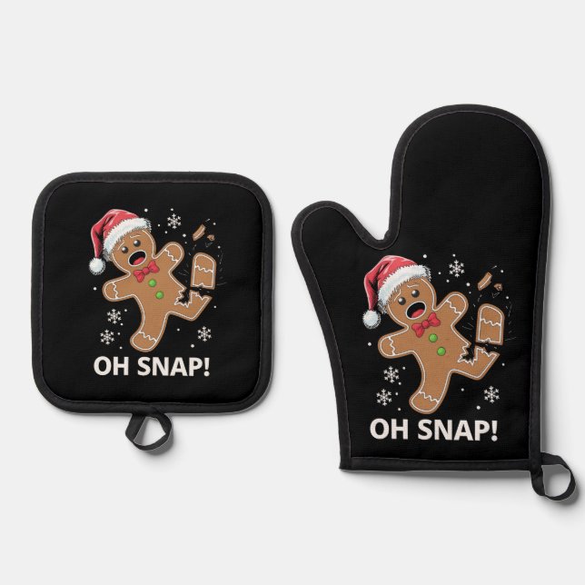 Gingerbread Man Oh Snap Christmas Funny Cookie  Oven Mitt & Pot Holder Set (Front)