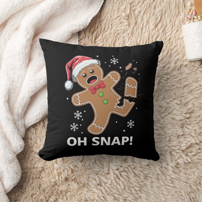 Gingerbread Man Oh Snap Christmas Funny Cookie  Throw Pillow (Blanket)