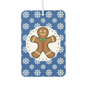 Gingerbread Man on Blue White Snowflakes Pattern Air Freshener