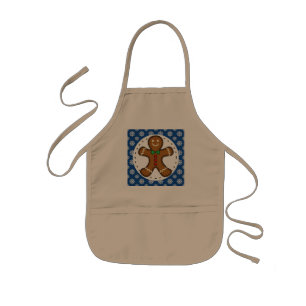 Gingerbread Man on Blue White Snowflakes Pattern Kids' Apron