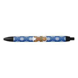 Gingerbread Man on Blue White Snowflakes Pattern Pen