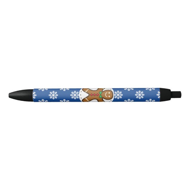 Gingerbread Man on Blue White Snowflakes Pattern Pen (Front)