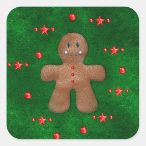 Gingerbread Man on Green Square Sticker