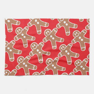 Gingerbread Man on Red Kitchen Towel