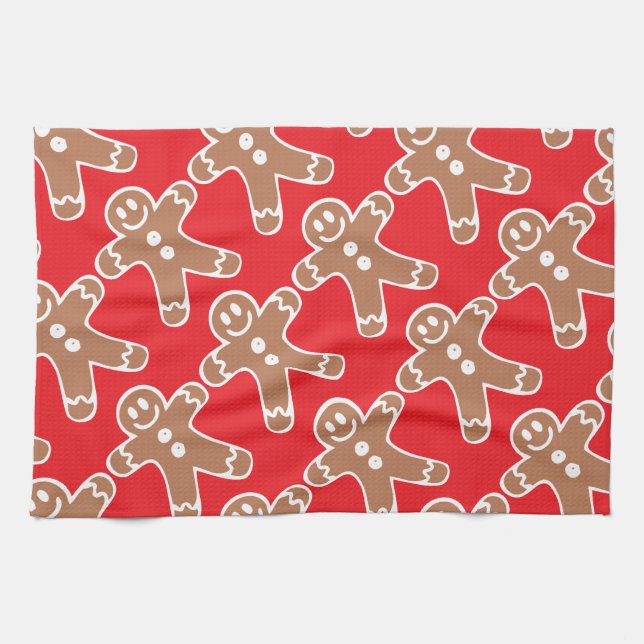 Gingerbread Man on Red Kitchen Towel (Horizontal)