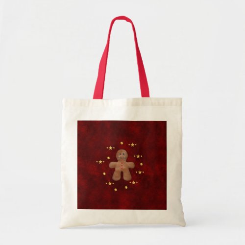 Gingerbread Man on Red Velvet Christmas Tote Bag