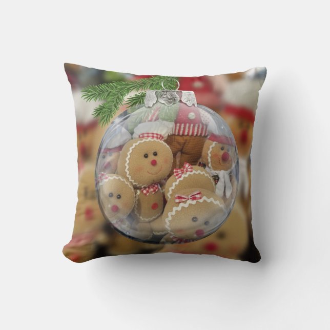 Gingerbread Man Ornament Throw Pillow (Front)