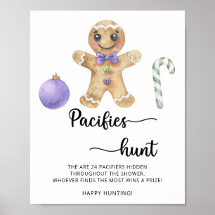 Gingerbread man - pacifier hunt baby shower game poster