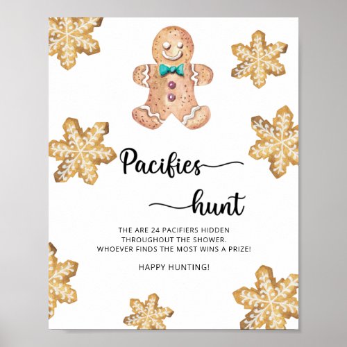 Gingerbread man _ pacifier hunt baby shower game poster