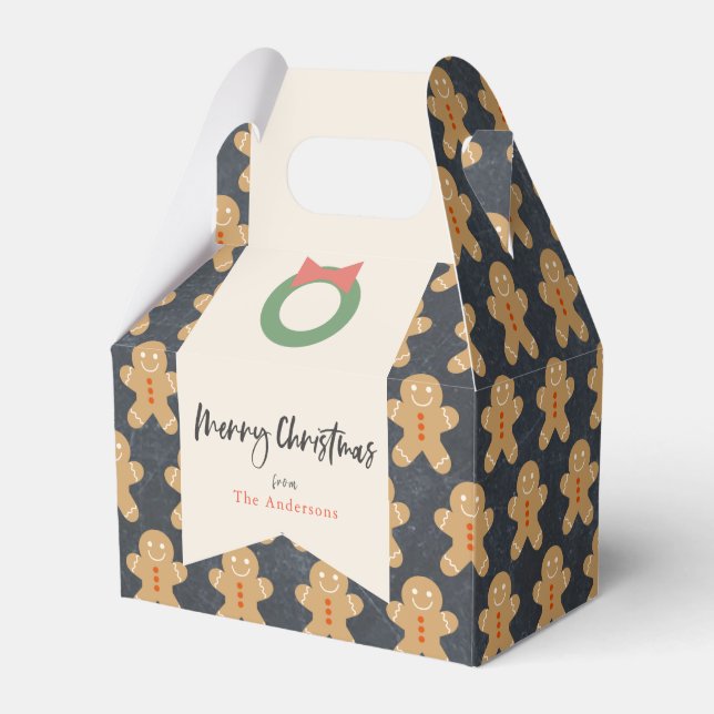 Gingerbread Man Pattern Chalkboard Holiday Favor Boxes (Front Side)