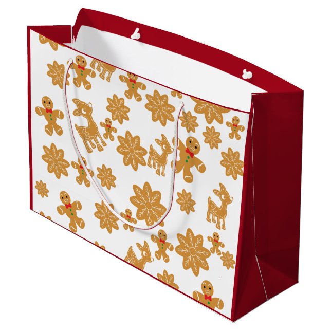 Gingerbread Man Pattern Christmas Large Gift Bag (Back Angled)