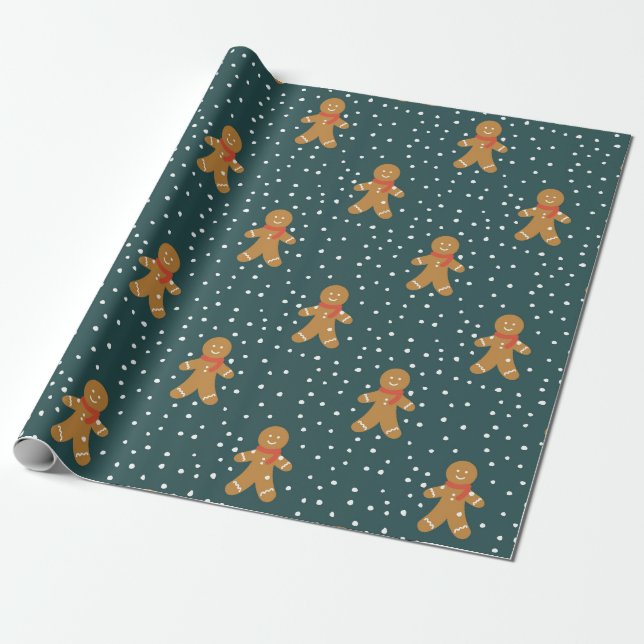 Gingerbread man pattern Christmas Wrapping Paper (Unrolled)
