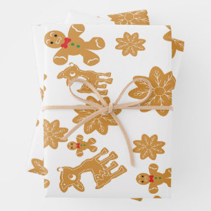 Gingerbread Man Pattern Christmas Wrapping Paper Sheets