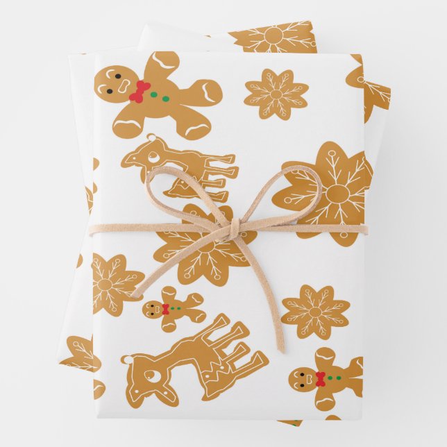 Gingerbread Man Pattern Christmas Wrapping Paper Sheets (In situ)