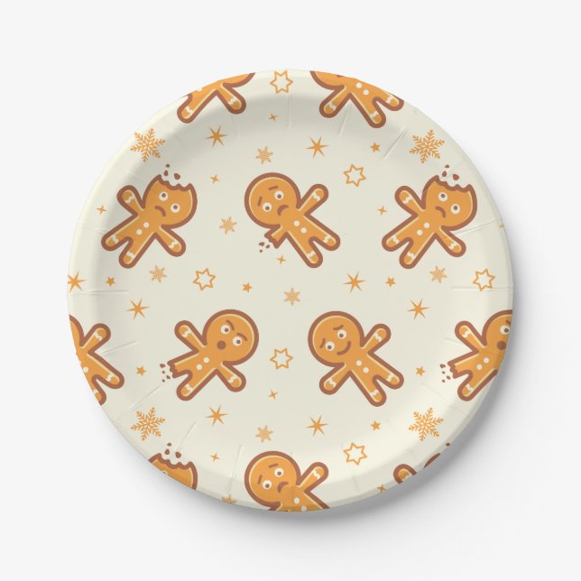 Gingerbread Man Pattern Paper Plates (Front)