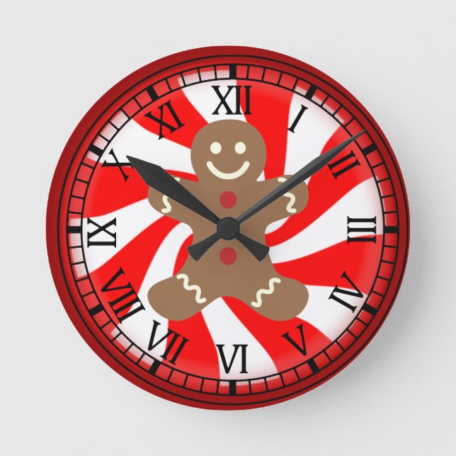 Gingerbread Man Peppermint Candy Christmas Clock (Front)
