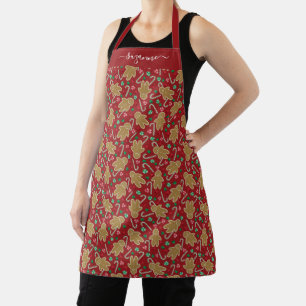Gingerbread Man Peppermint Candy on Red Pattern Apron