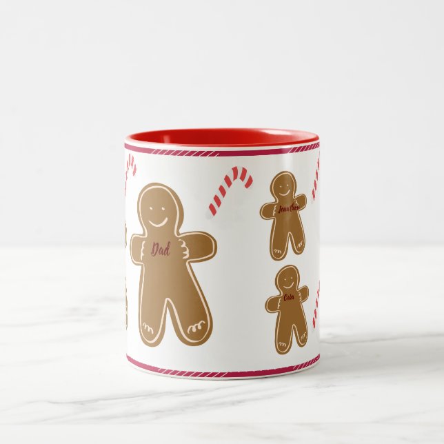 Gingerbread Man Personalize Name Family Holiday Two-Tone Coffee Mug (Center)