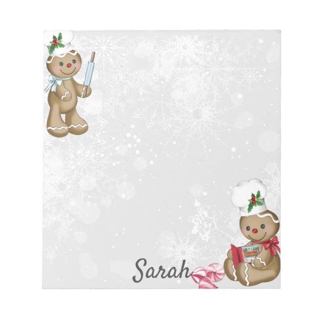 Gingerbread Man Personalize Name Stocking Stuffer Notepad (Front)