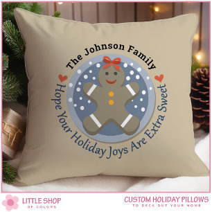 Gingerbread Man Personalized Christmas Throw Pillow