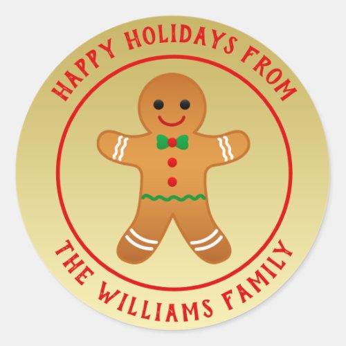 Gingerbread Man  Personalized Faux Gold Christmas Classic Round Sticker