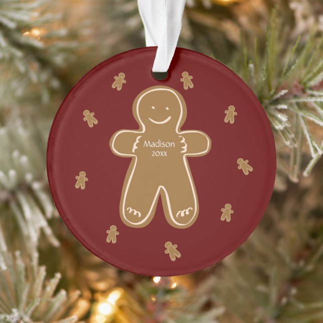 Gingerbread Man Personalized Name Year Holiday Ornament (Tree)
