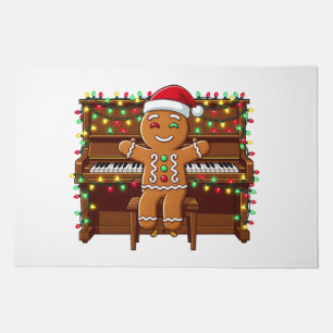 Gingerbread Man Piano Player Funny Holiday Xmas Doormat