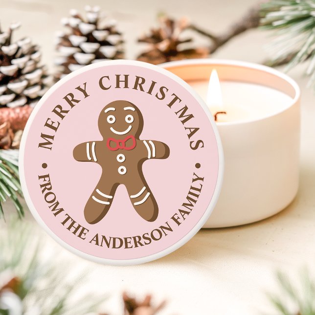Gingerbread Man Pink Merry Christmas Mini Candle Favors (Creator Uploaded)
