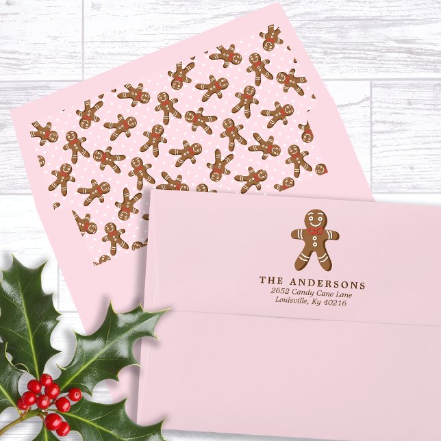 Gingerbread Man Pink Return Address Christmas Envelope (Creator Uploaded)