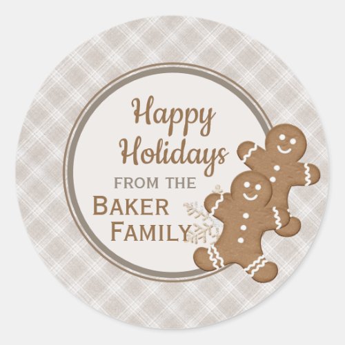 Gingerbread Man Plaid Christmas Holiday Cookie  Classic Round Sticker