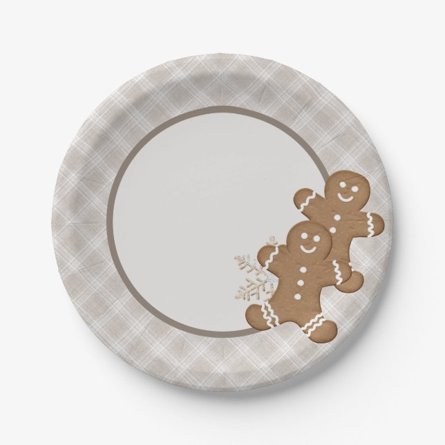Gingerbread Man Plaid Christmas Holiday Cookie  Paper Plates (Front)