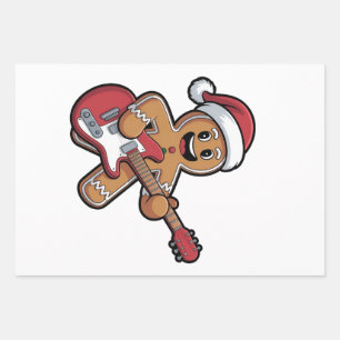 Gingerbread Man Play Guitar Electric Christmas  Wrapping Paper Sheets