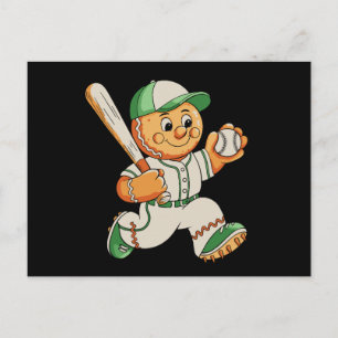 Gingerbread Man Playing Baseball Christmas Xmas Holiday Postcard